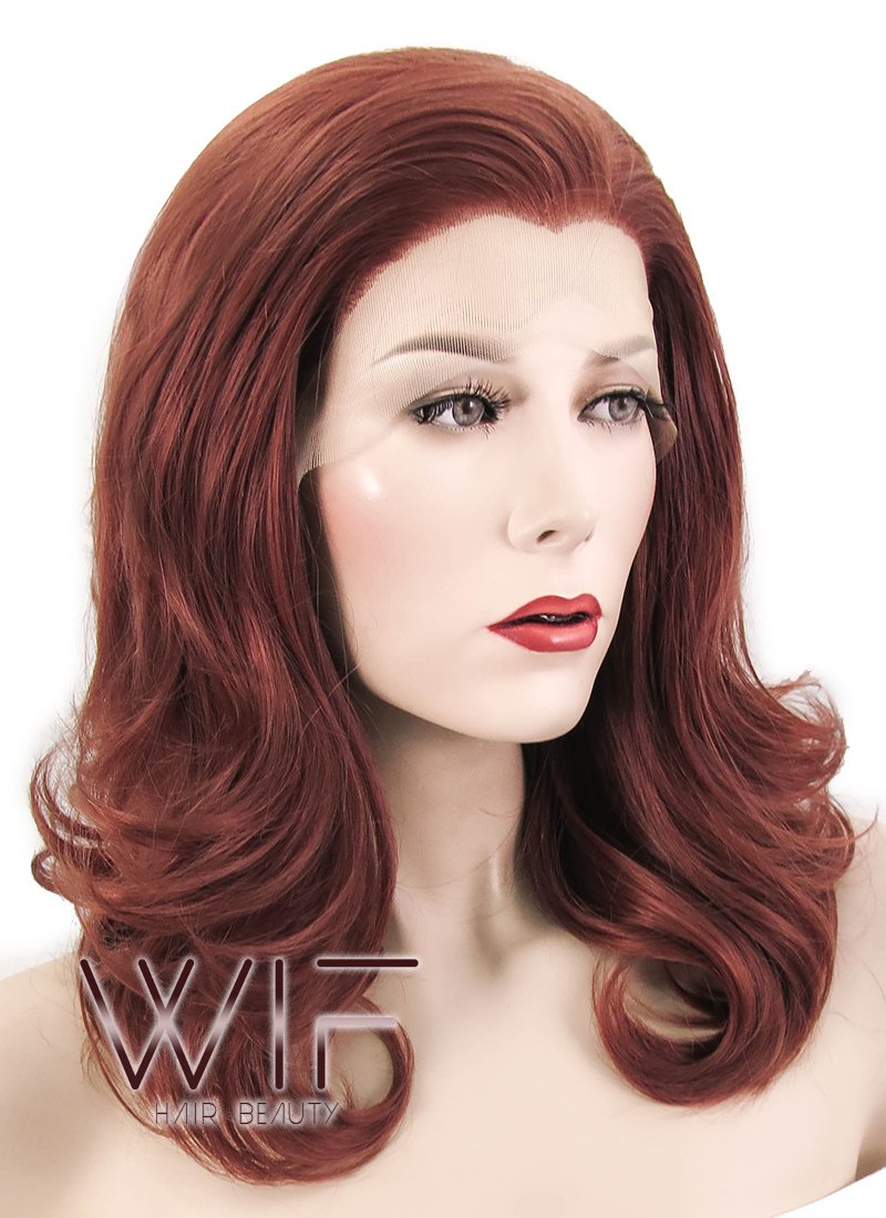 16" Wavy Reddish Brown Lace Front Synthetic Wig LF366