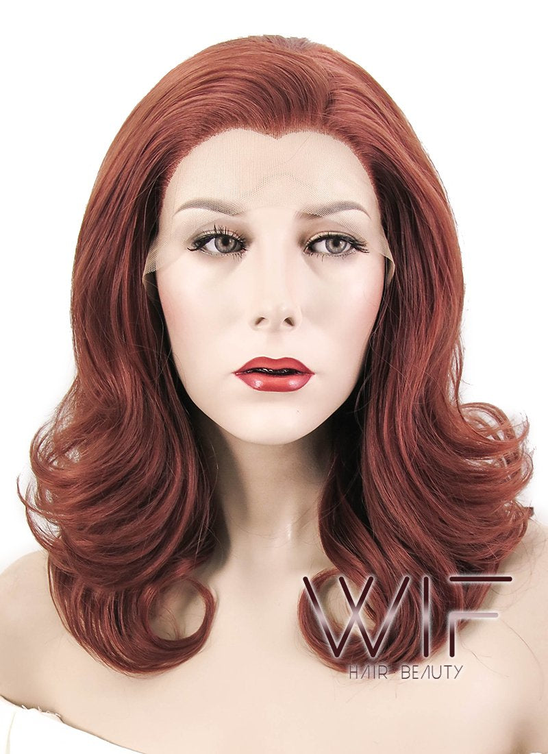 16" Wavy Reddish Brown Lace Front Synthetic Wig LF366