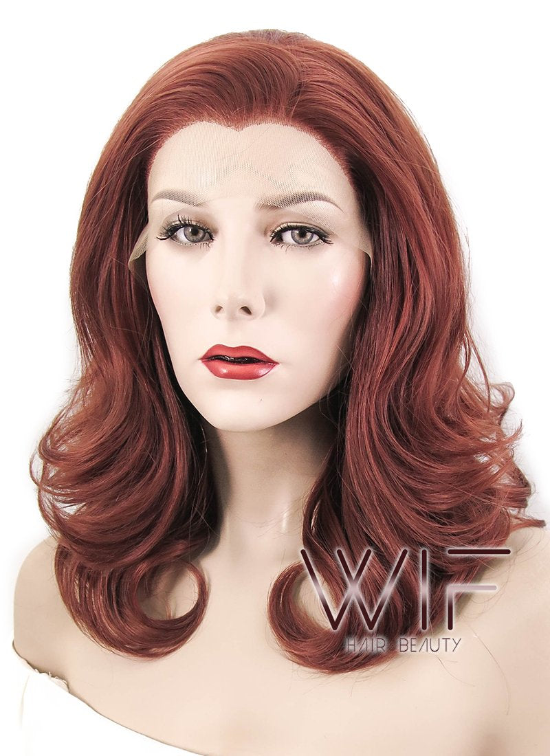 16" Wavy Reddish Brown Lace Front Synthetic Wig LF366