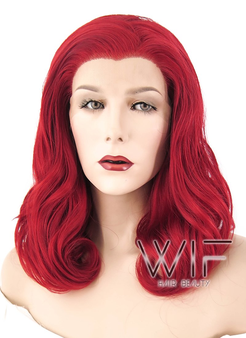 16" Wavy Red Lace Front Synthetic Wig LF368