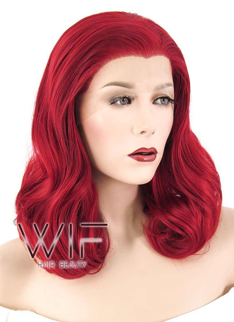 16" Wavy Red Lace Front Synthetic Wig LF368