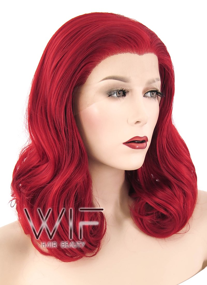16" Wavy Red Lace Front Synthetic Wig LF368