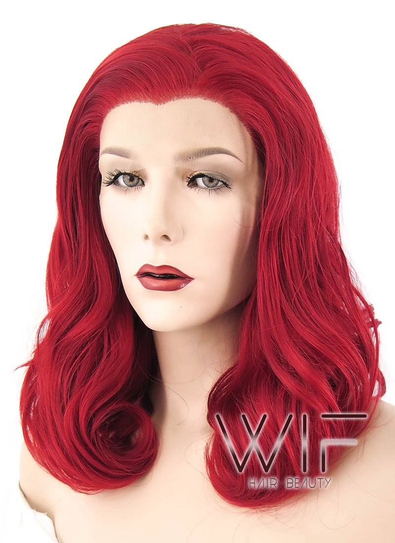 16" Wavy Red Lace Front Synthetic Wig LF368