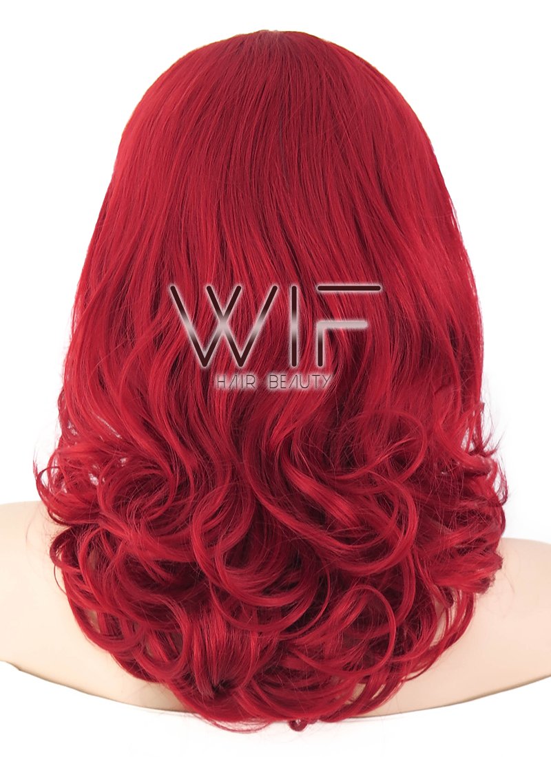 16" Wavy Red Lace Front Synthetic Wig LF368