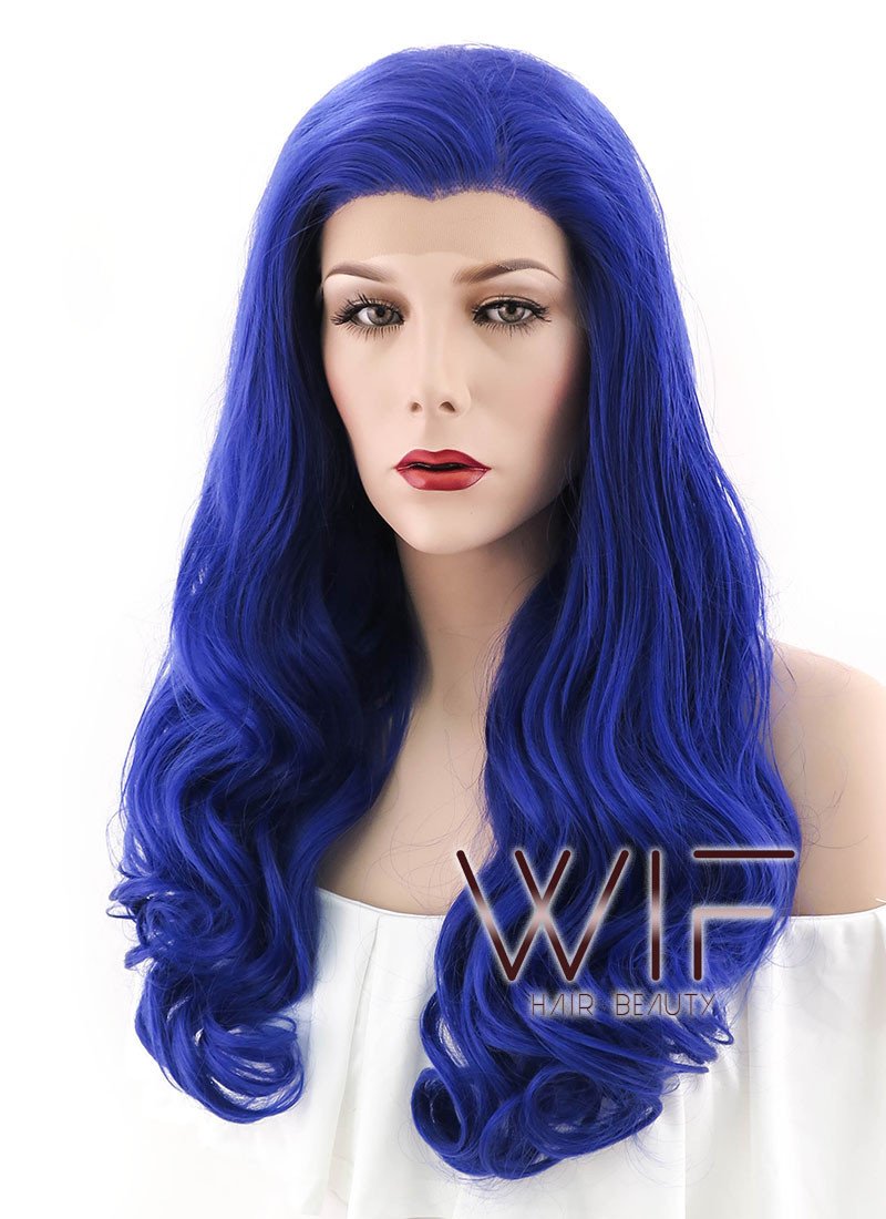 24" Wavy Royal Blue Lace Front Synthetic Wig LF372