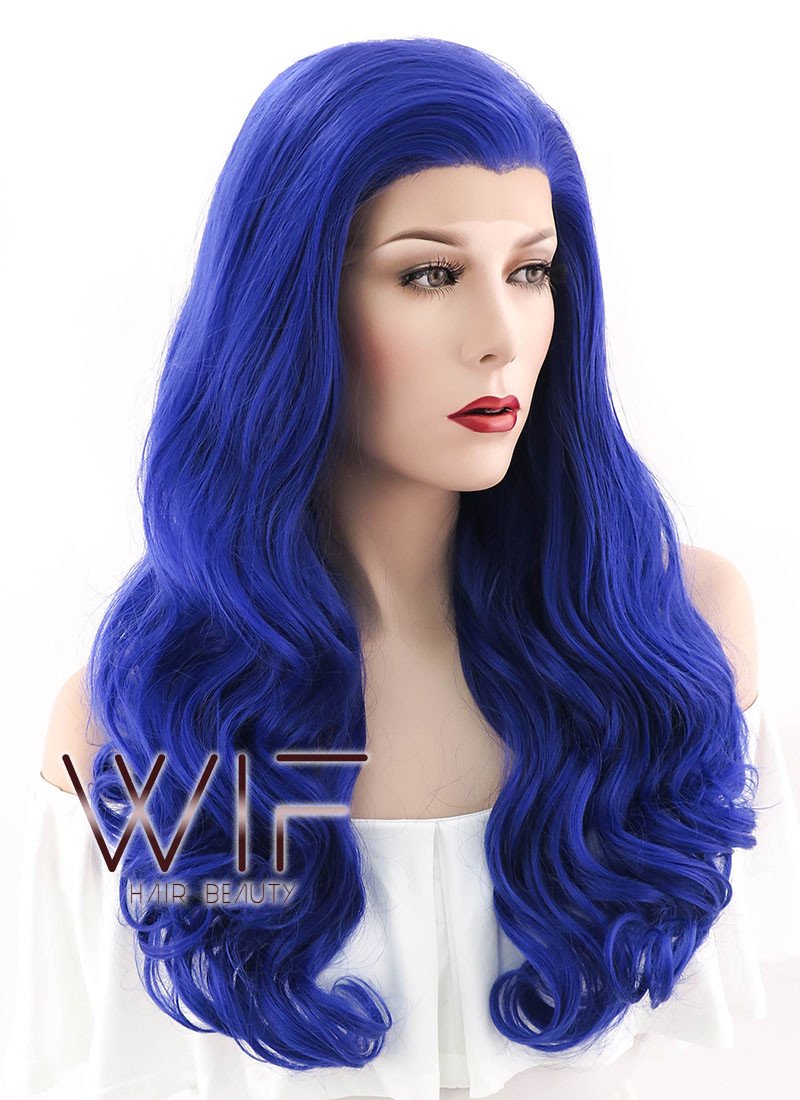 24" Wavy Royal Blue Lace Front Synthetic Wig LF372