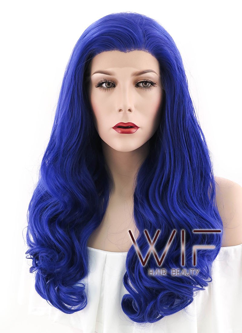 24" Wavy Royal Blue Lace Front Synthetic Wig LF372