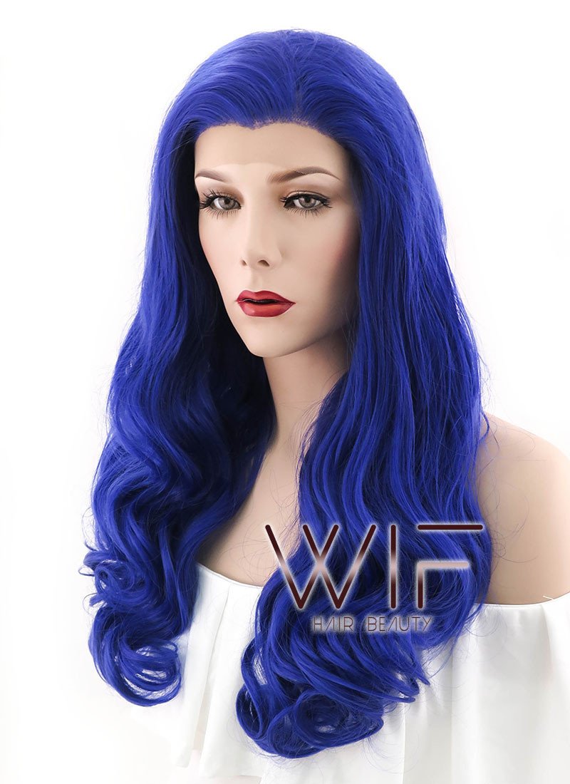24" Wavy Royal Blue Lace Front Synthetic Wig LF372
