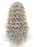 26" Spiral Curly Mixed Grey Lace Front Synthetic Wig LF374