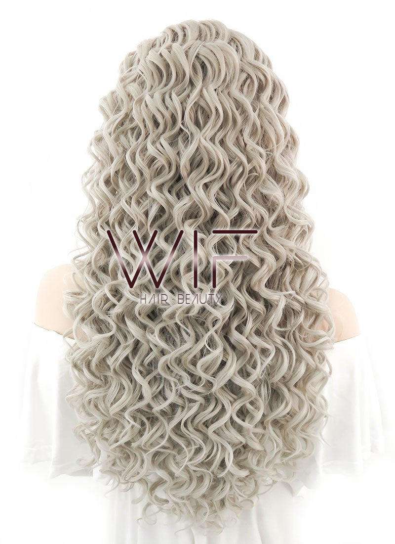 26" Spiral Curly Mixed Grey Lace Front Synthetic Wig LF374
