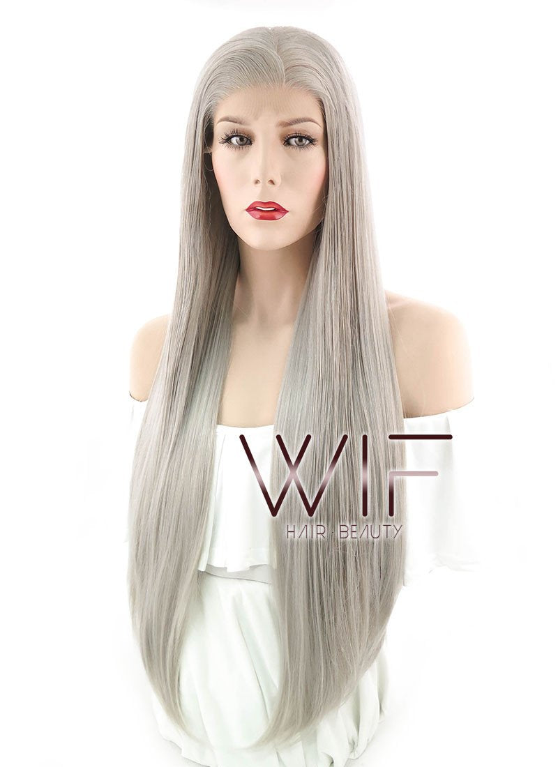 30" Straight Ash Grey Lace Front Synthetic Wig LF375