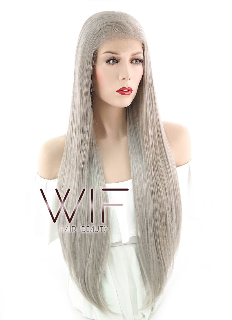 30" Straight Ash Grey Lace Front Synthetic Wig LF375