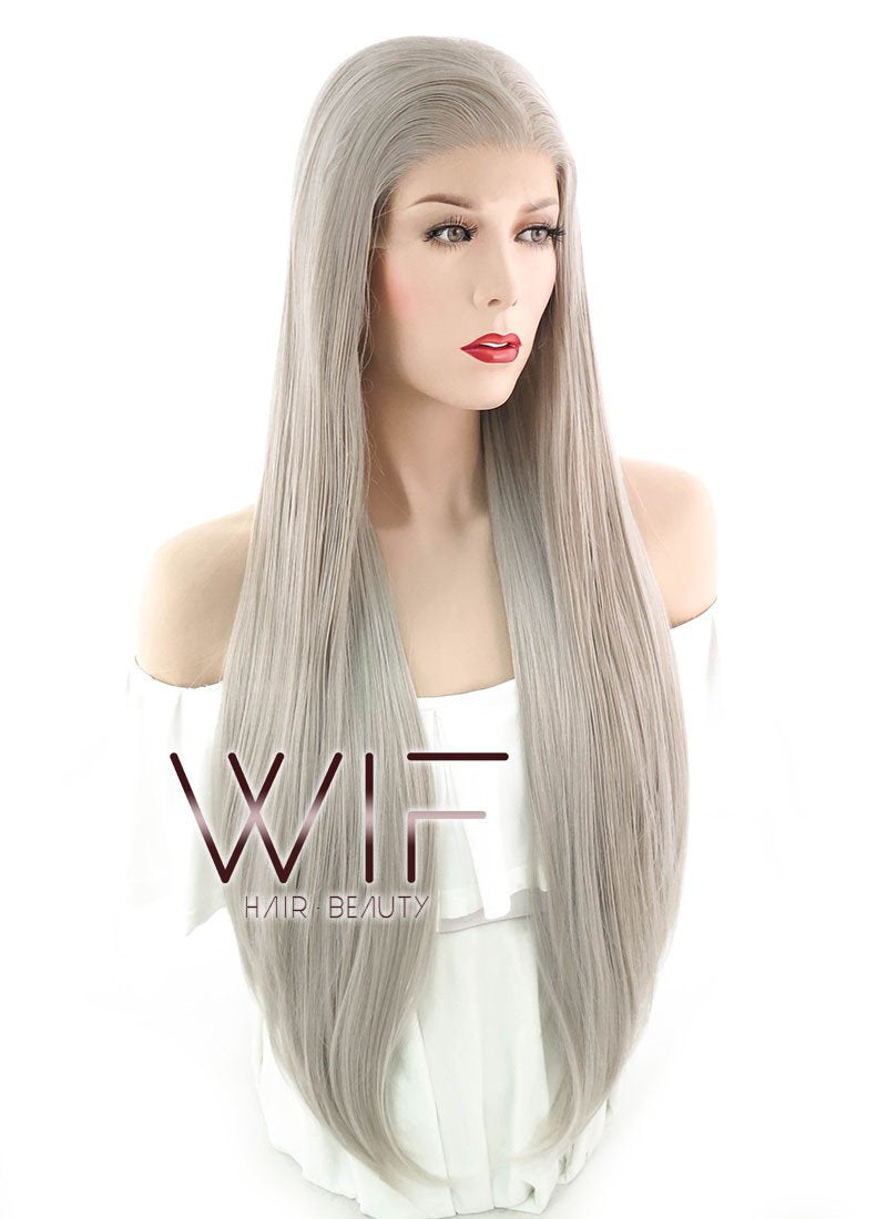 30" Straight Ash Grey Lace Front Synthetic Wig LF375