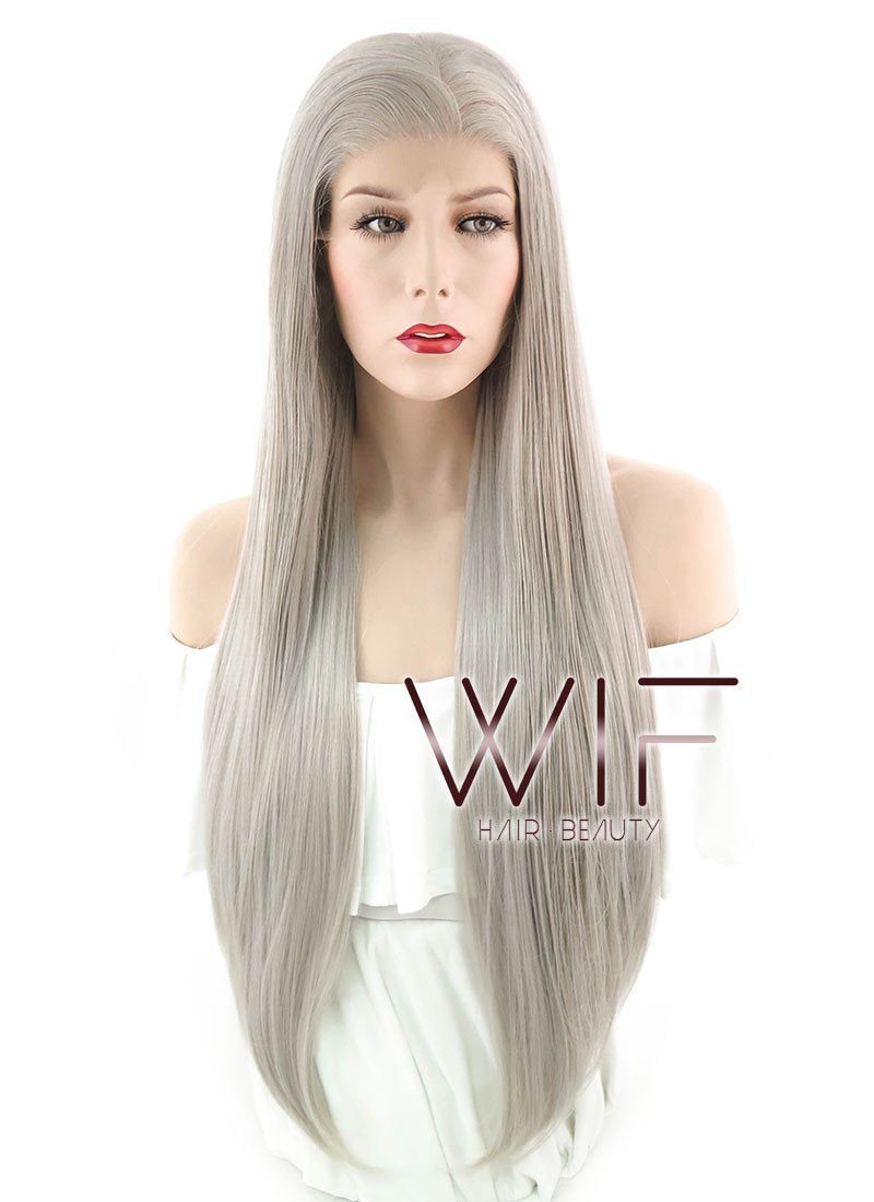 30" Straight Ash Grey Lace Front Synthetic Wig LF375