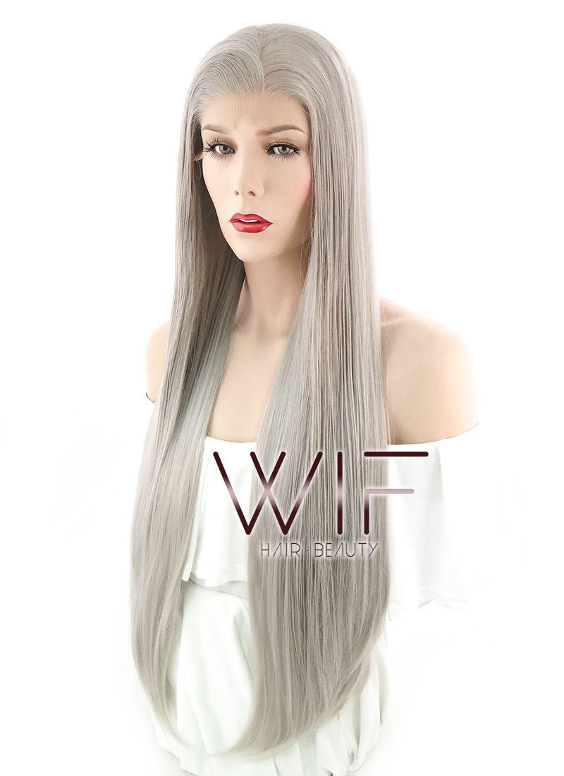 30" Straight Ash Grey Lace Front Synthetic Wig LF375