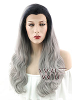 24" Wavy Grey With Dark Roots Lace Front Synthetic Wig LF382