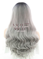 24" Wavy Grey With Dark Roots Lace Front Synthetic Wig LF382