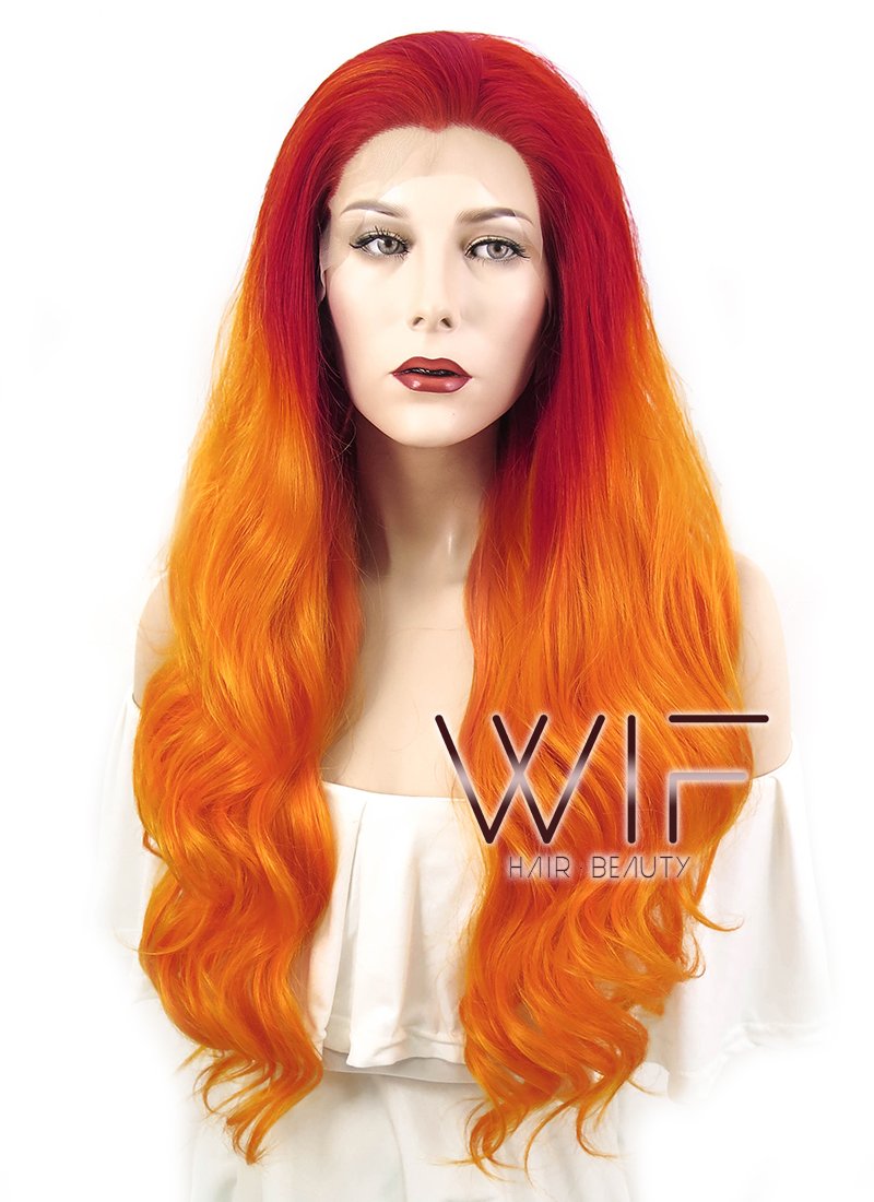 24" Wavy Mixed Orange Lace Front Synthetic Wig LF383