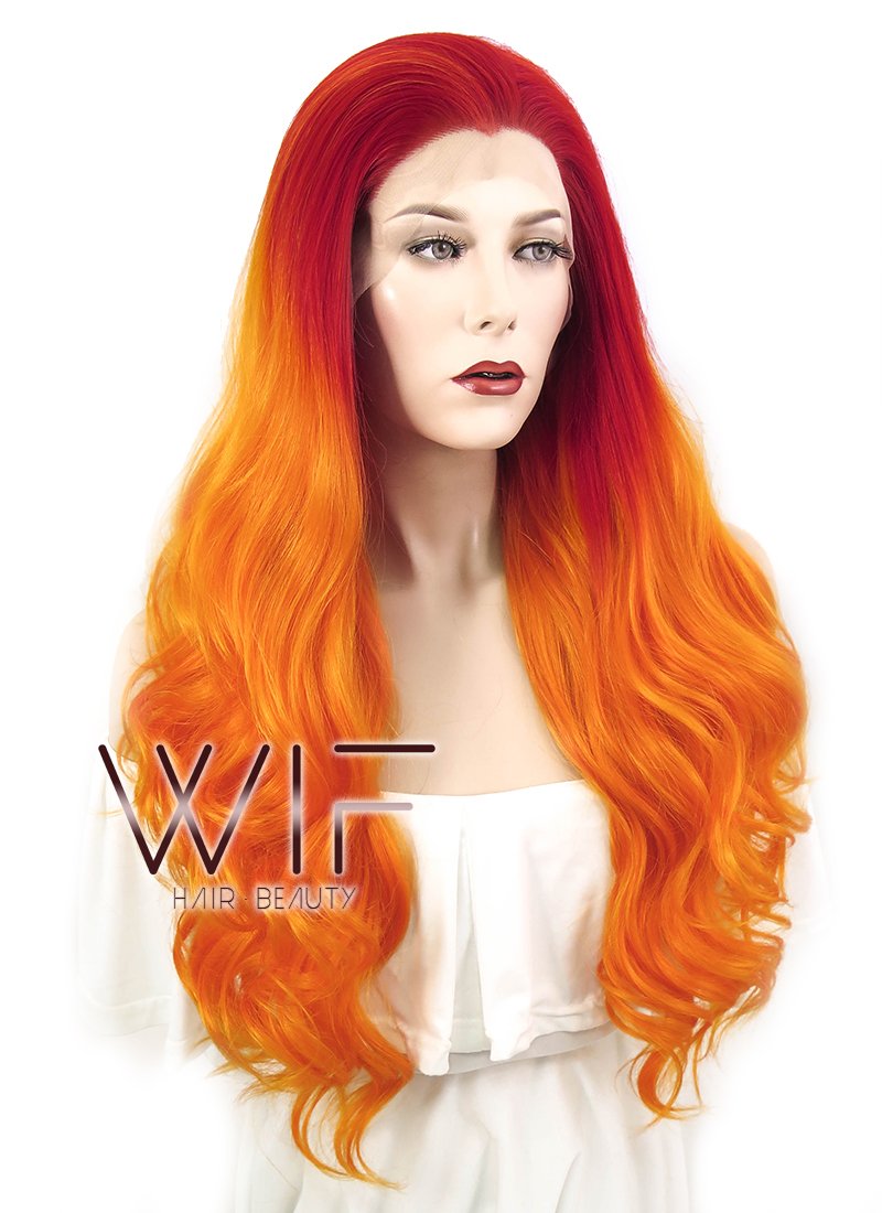 24" Wavy Mixed Orange Lace Front Synthetic Wig LF383