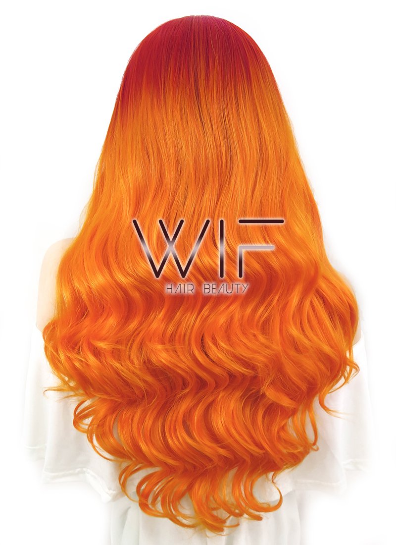24" Wavy Mixed Orange Lace Front Synthetic Wig LF383