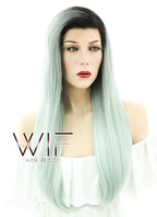 24" Straight Light Green With Dark Roots Lace Front Synthetic Wig LF390