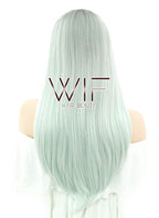 24" Straight Light Green With Dark Roots Lace Front Synthetic Wig LF390