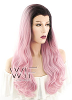 24" Wavy Pink With Dark Roots Lace Front Synthetic Wig LF393
