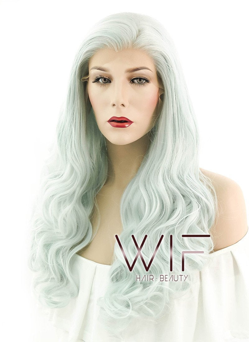 24" Wavy Mixed Light Green Lace Front Synthetic Wig LF394