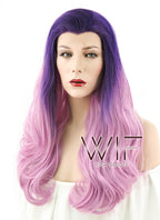 24" Long Curly Purple Mixed Pink Lace Front Synthetic Hair Wig LF395