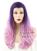 24" Long Curly Purple Mixed Pink Lace Front Synthetic Hair Wig LF395