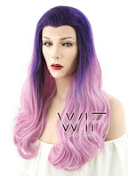 24" Long Curly Purple Mixed Pink Lace Front Synthetic Hair Wig LF395