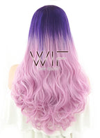 24" Long Curly Purple Mixed Pink Lace Front Synthetic Hair Wig LF395