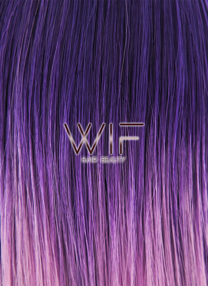 24" Long Curly Purple Mixed Pink Lace Front Synthetic Hair Wig LF395