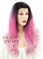 24" Long Curly Two Tone Pink with Dark Roots Lace Front Synthetic Fashion Wig LF396