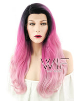 24" Long Curly Two Tone Pink with Dark Roots Lace Front Synthetic Fashion Wig LF396
