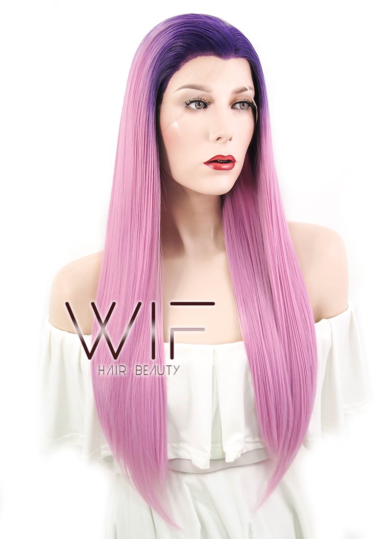 24" Straight Purple Mixed Pink Lace Front Synthetic Wig LF397