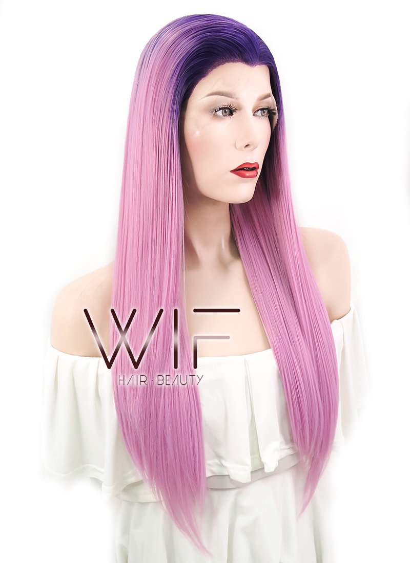 24" Straight Purple Mixed Pink Lace Front Synthetic Wig LF397