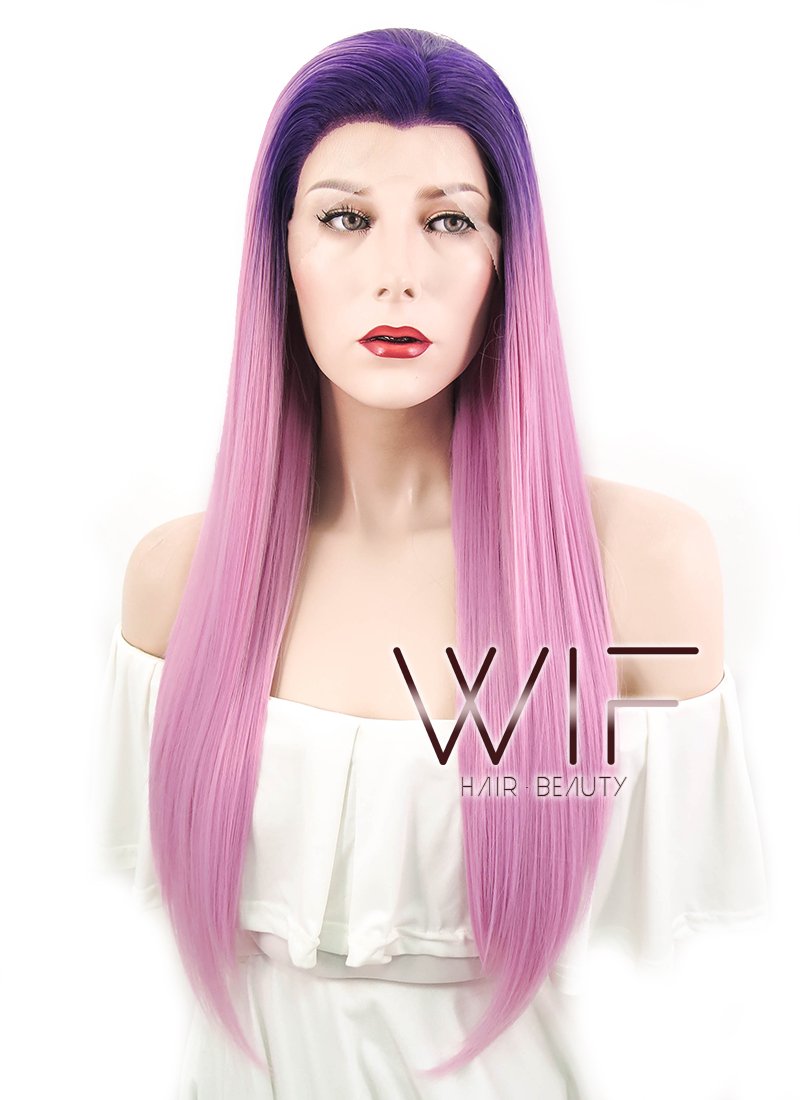 24" Straight Purple Mixed Pink Lace Front Synthetic Wig LF397