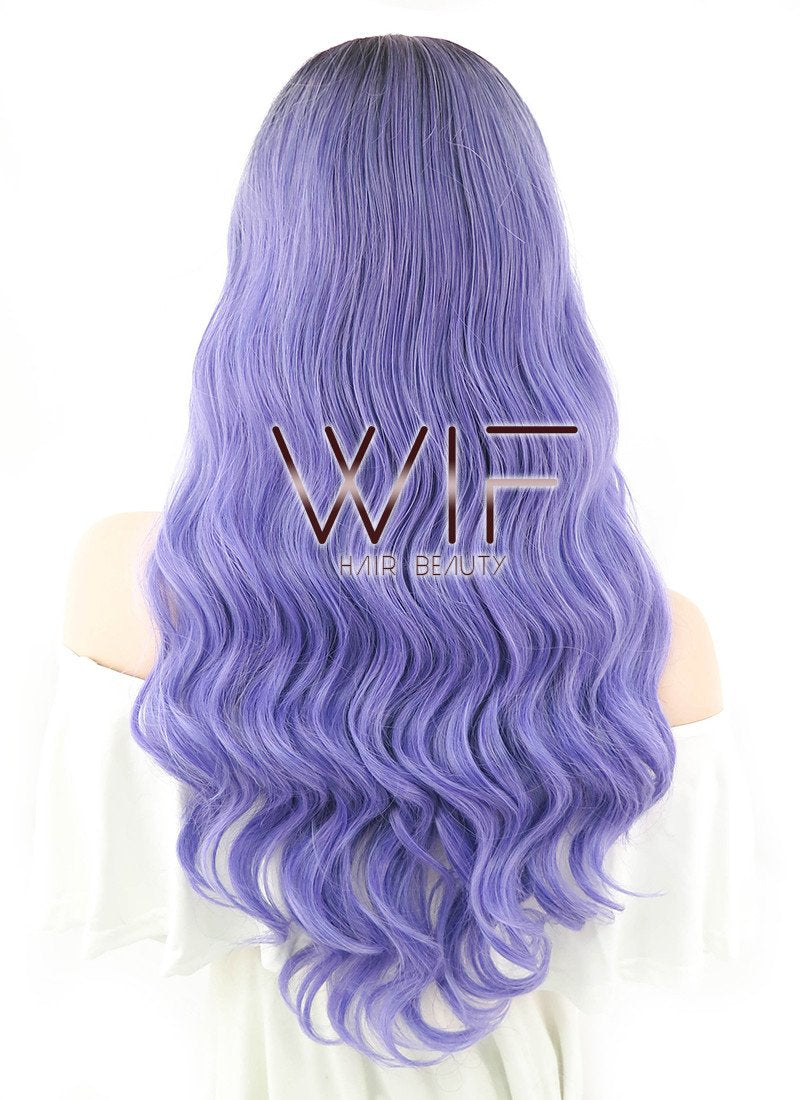 24" Long Curly Black Mixed Purple Lace Front Synthetic Hair Wig LF401