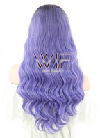 24" Long Curly Black Mixed Purple Lace Front Synthetic Hair Wig LF401