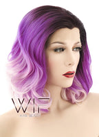 16" Medium Curly Two Tone Pink With Dark Brown Roots Lace Front Synthetic Hair Wig LF403