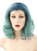 16" Medium Curly Turquoise Blue Lace Front Synthetic Hair Wig LF404