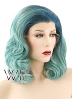 16" Medium Curly Turquoise Blue Lace Front Synthetic Hair Wig LF404