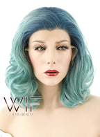 16" Medium Curly Turquoise Blue Lace Front Synthetic Hair Wig LF404