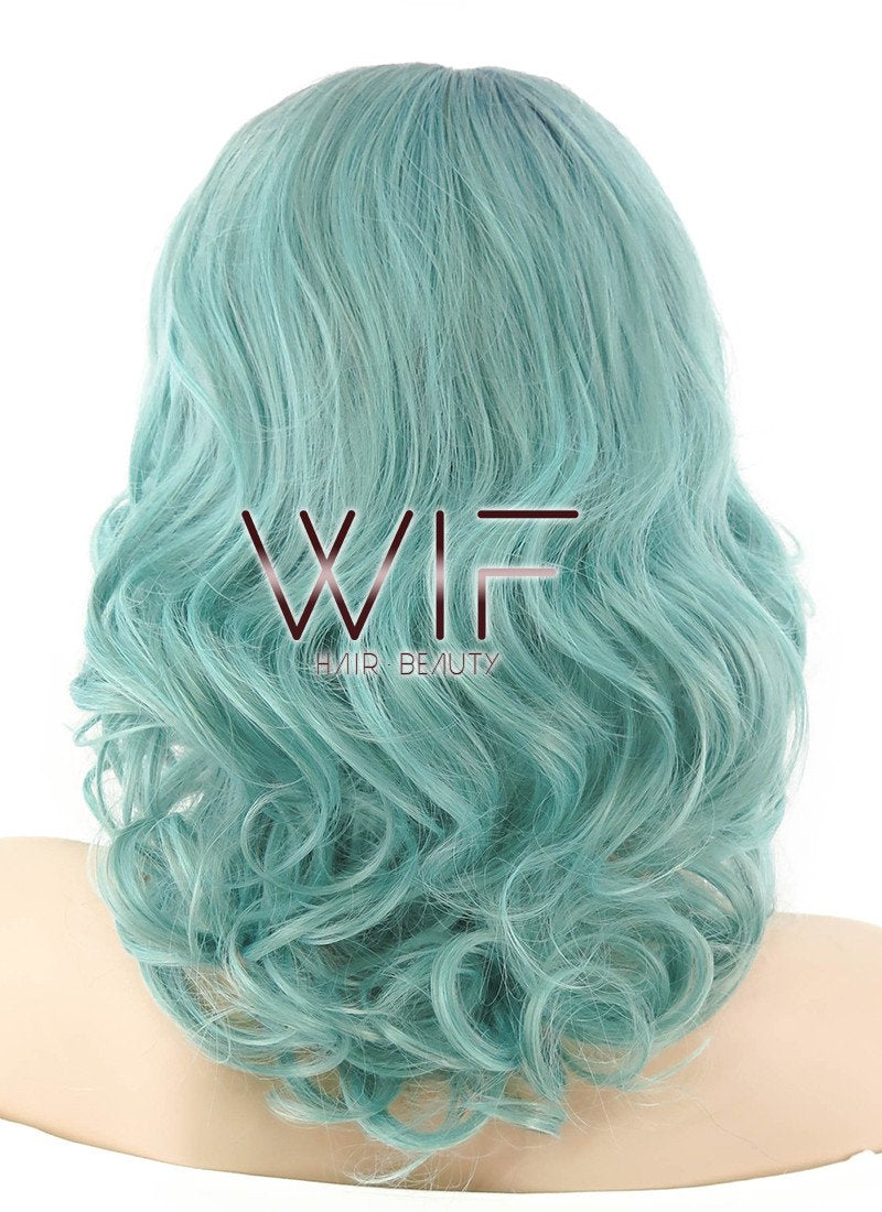 16" Medium Curly Turquoise Blue Lace Front Synthetic Hair Wig LF404