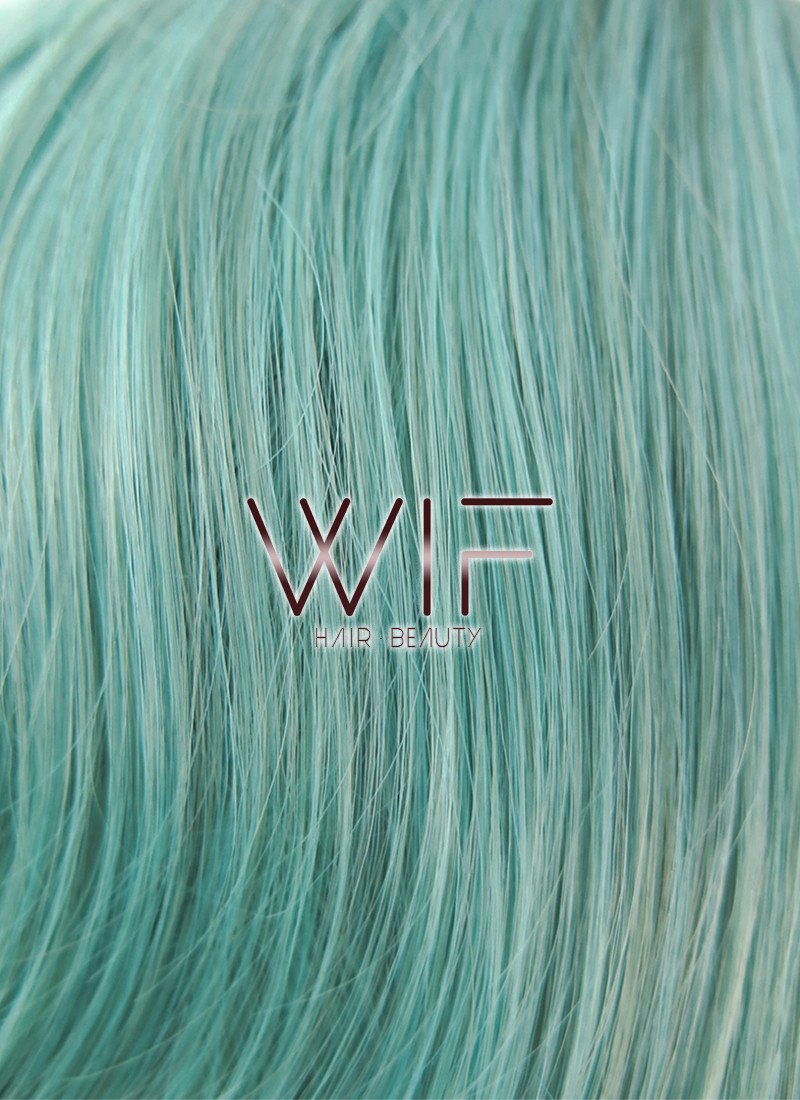 16" Medium Curly Turquoise Blue Lace Front Synthetic Hair Wig LF404