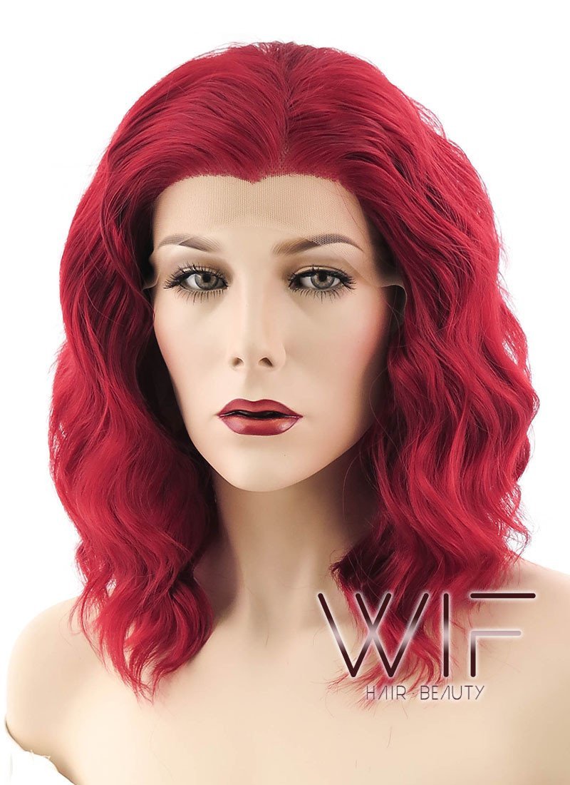 14" Medium Curly Red Lace Front Synthetic Hair Wig LF408