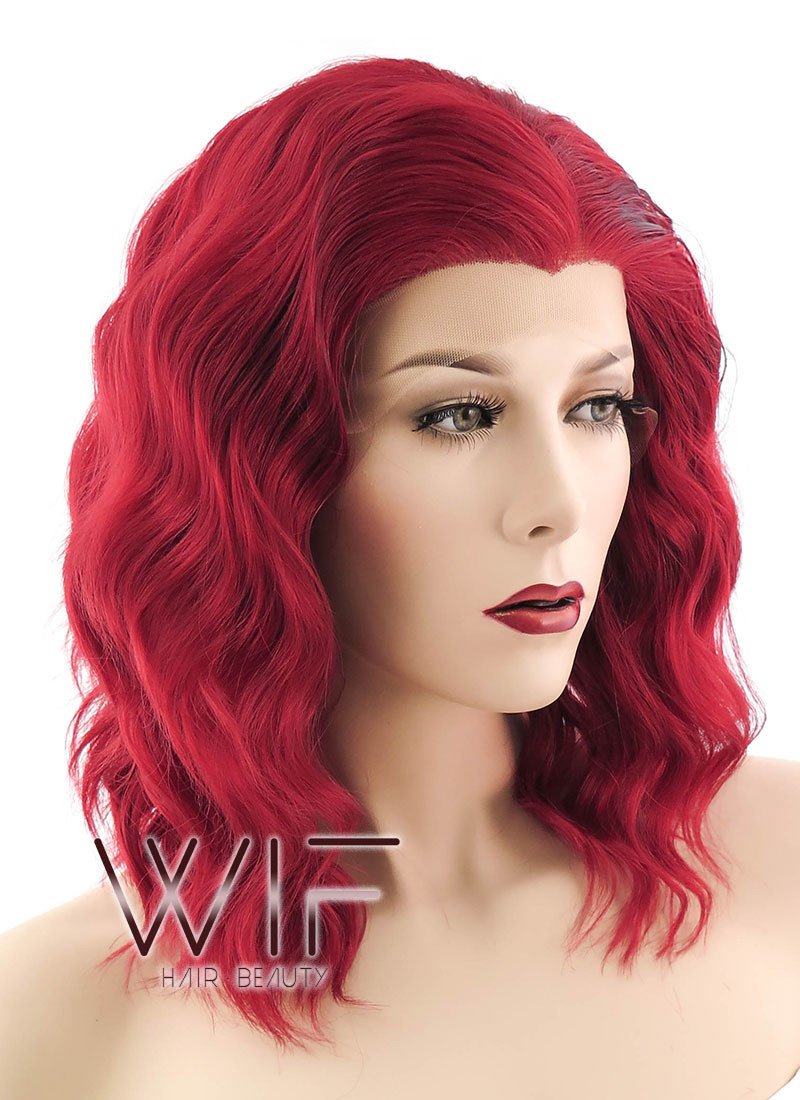 14" Medium Curly Red Lace Front Synthetic Hair Wig LF408