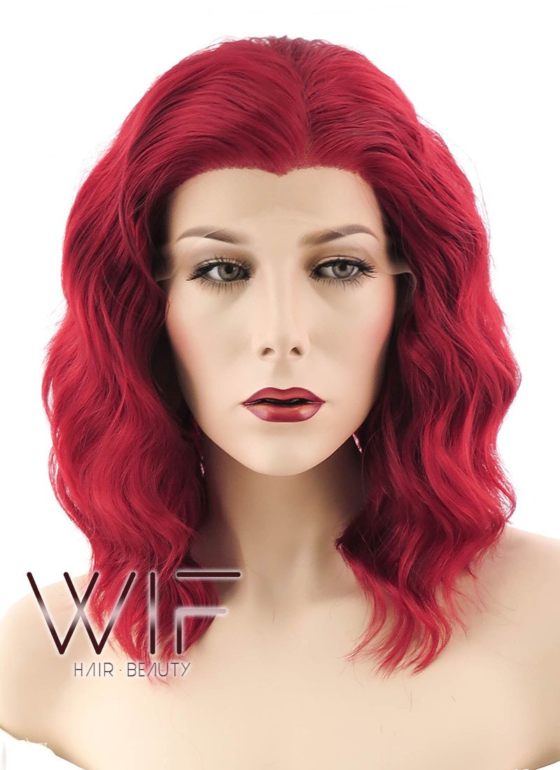 14" Medium Curly Red Lace Front Synthetic Hair Wig LF408