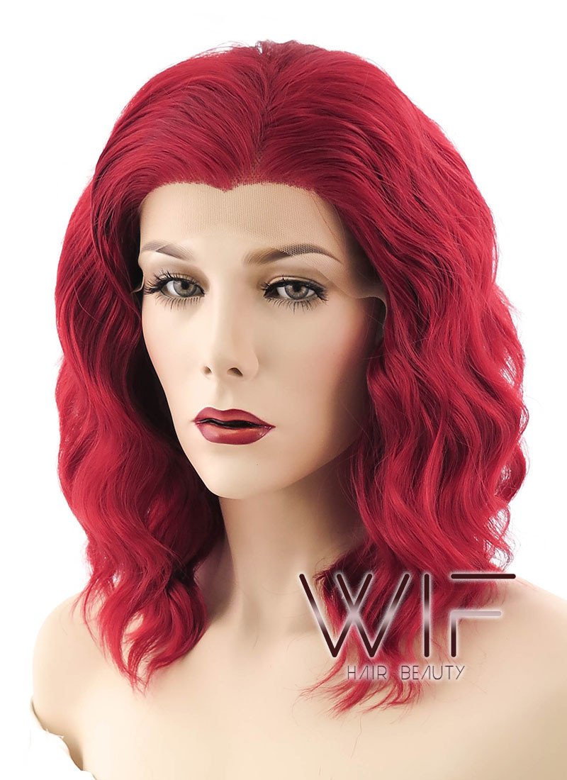 14" Medium Curly Red Lace Front Synthetic Hair Wig LF408